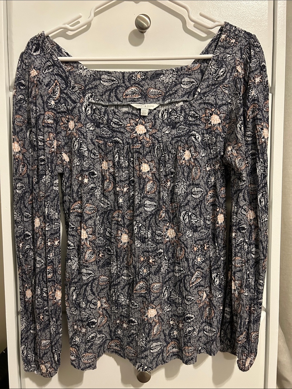 Lucky Brand Blue Floral Long Sleeve Peasant Top - Pink & White Accents